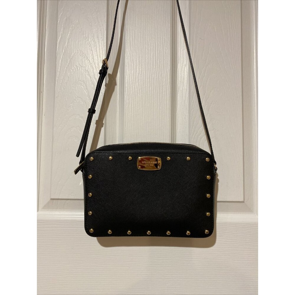 Michael Kors Black Saffiano Leather Studded Crossbody